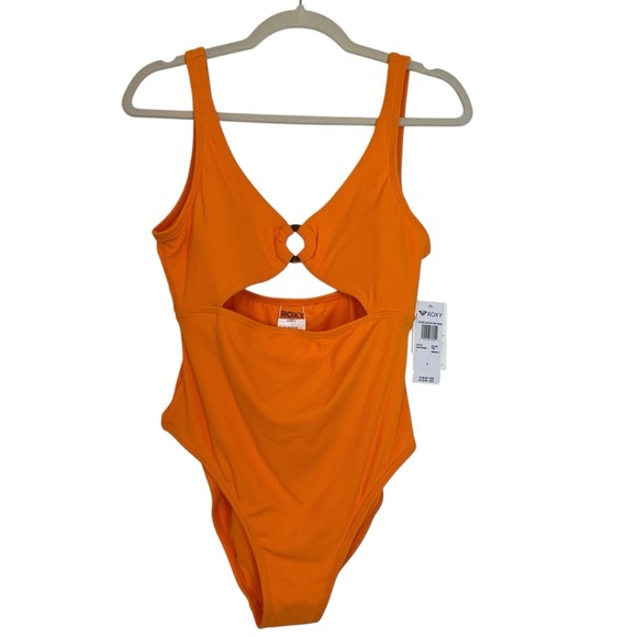 Roxy Cutout One Piece Swimsuit Tangerine Orange Large NWT Resort Beach Vacation - Picture 1 of 6